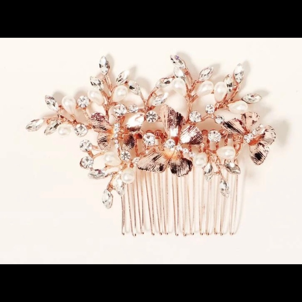 Rose Gold Faux Pearl and Rhinestone Hair Pin